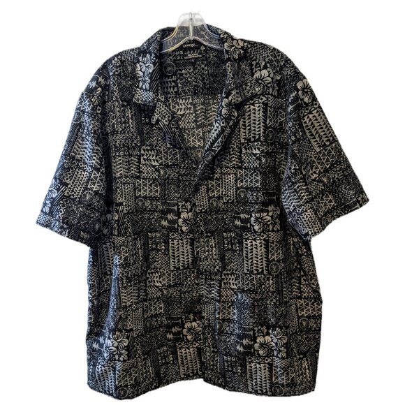 Mens Plus Size Black White Tribal Print Hawaiian Short Sleeve Button Up Beach XL - Picture 5 of 8